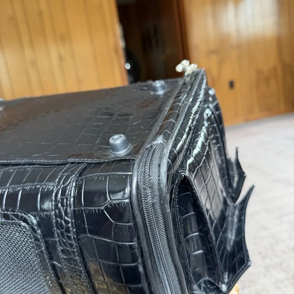 Chrome Bones Pet Carrier In Black Alligator Leather Travel Bag Small Dogs